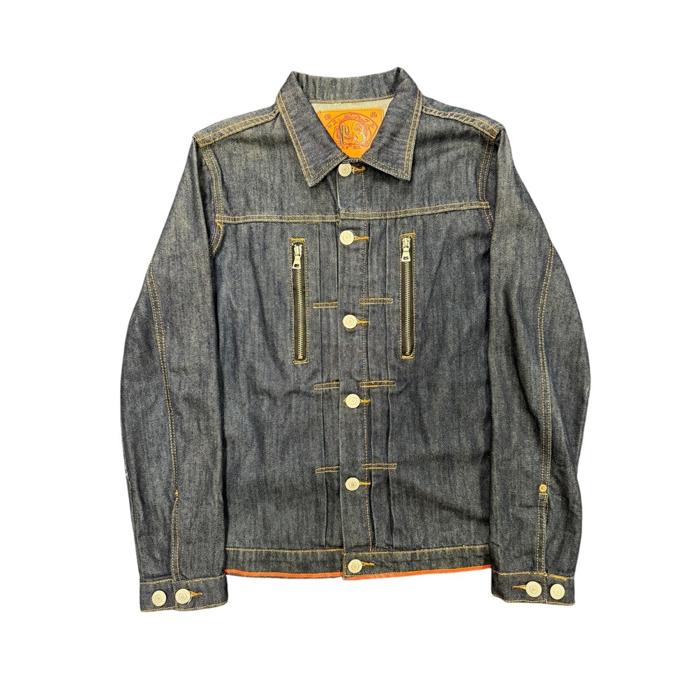 Evisu Denim Jacket Mens XL Indigo Blue Excellent No 3 Lot 1008 Zip Pocket Cinch - Picture 1 of 11